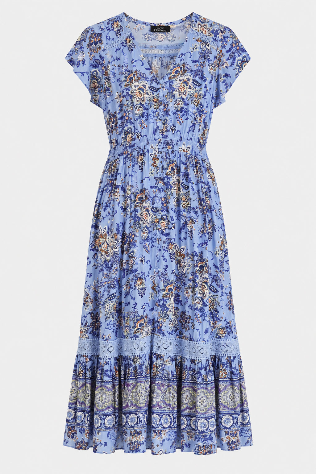 Lace Trim Button Front Midi Dress