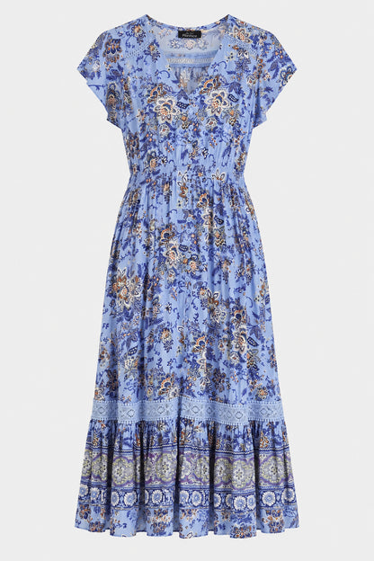 Lace Trim Button Front Midi Dress