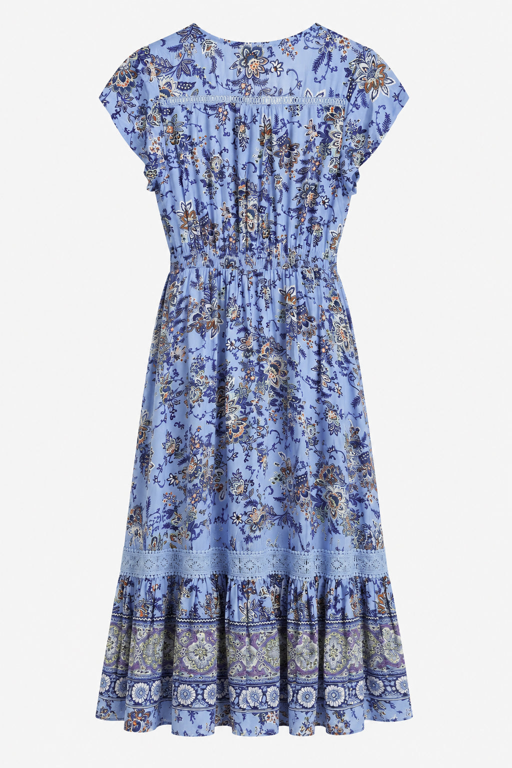 Lace Trim Button Front Midi Dress