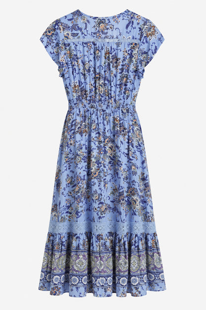 Lace Trim Button Front Midi Dress