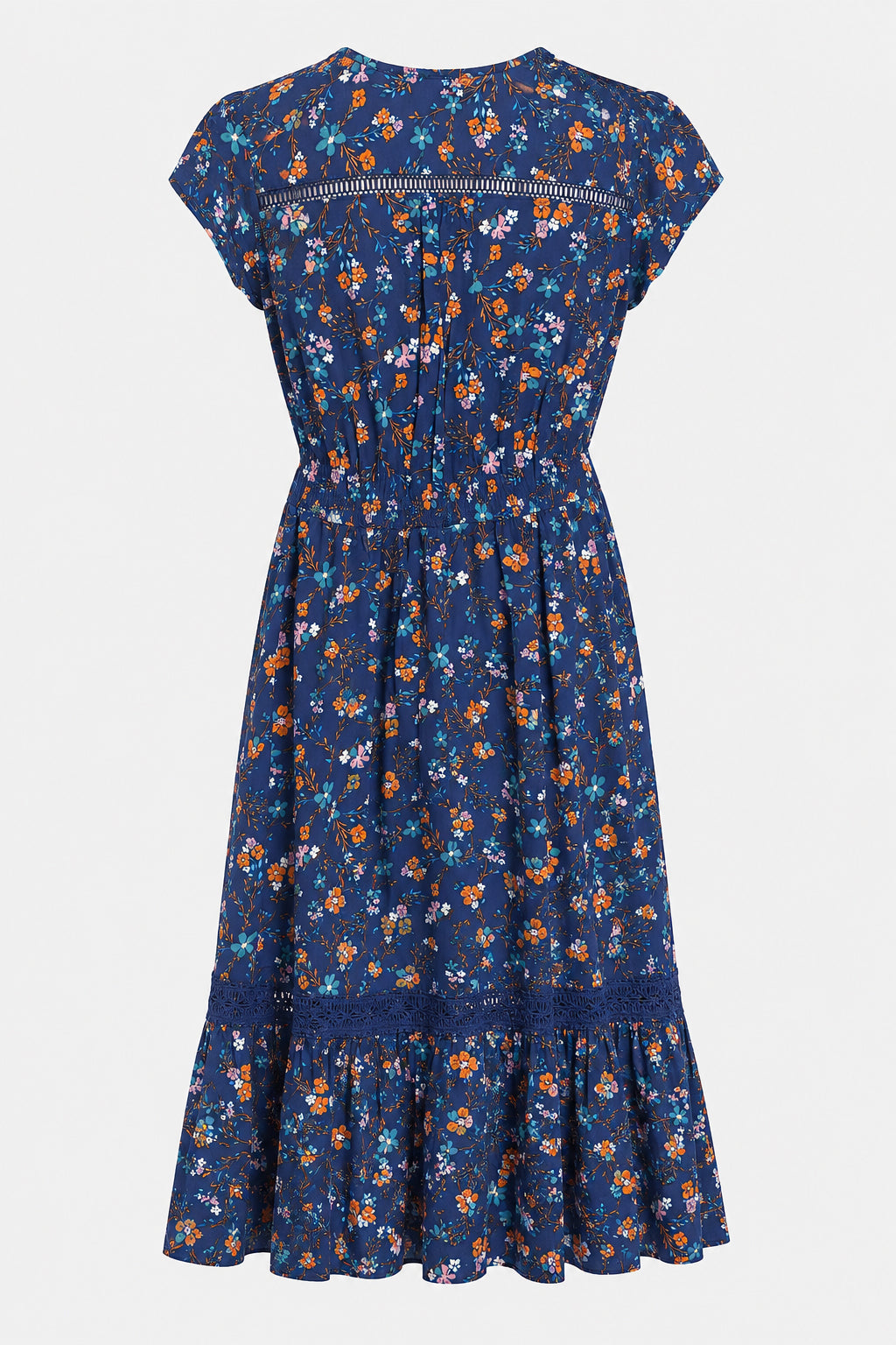 Lace Trim Button Front Midi Dress