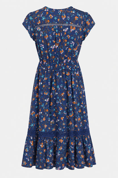 Lace Trim Button Front Midi Dress